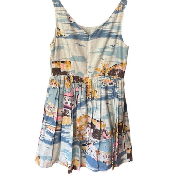 Boden Nancy Dress Rivera Print Fit & Flare Size 14 Linen Look Retro Style - Picture 5 of 9